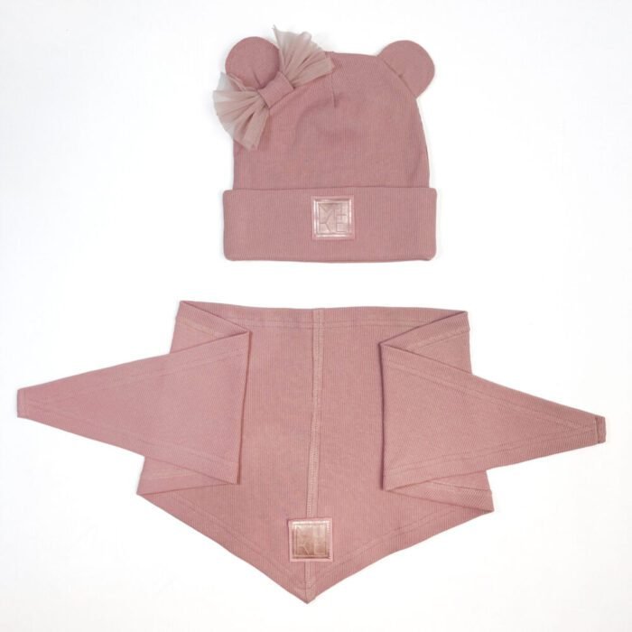 Meškučio su kaspinėliu kepurės ir kaklaskarės komplektas