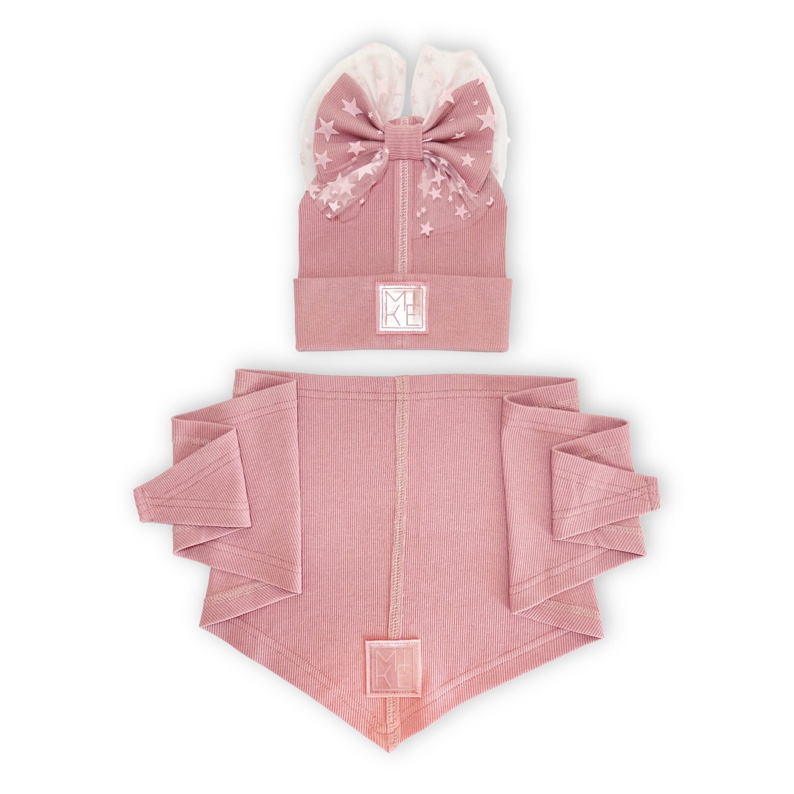 vienguba kepure+kaklaskare dusty pink