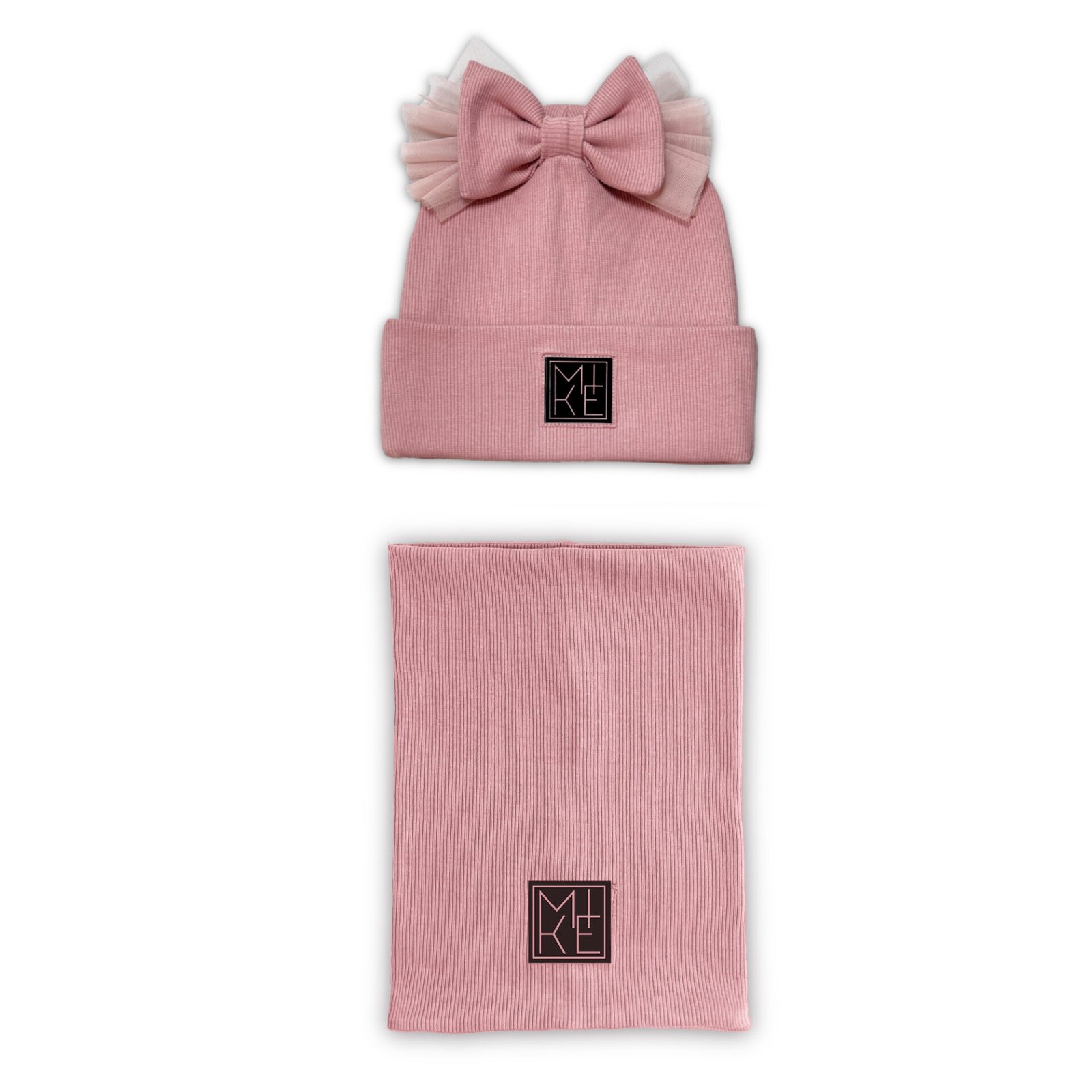 RIBB KEPURĖS SU KASPINU DUSTY ROSE Ribb kepurės ir movos komplektas