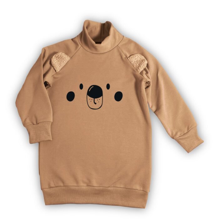 Šilta suknelė teddy su kakliuku ir ausytėmis