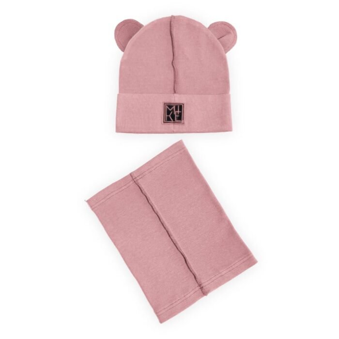 viengubos ribb kepurės su ausytėmis ir movos komplektas