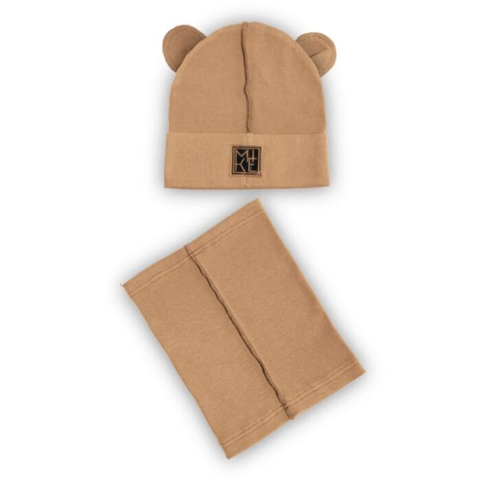 viengubos ribb kepurės su ausytėmis ir movos komplektas