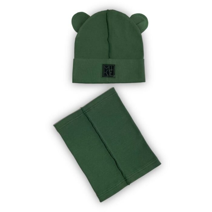 viengubos ribb kepurės su ausytėmis ir movos komplektas