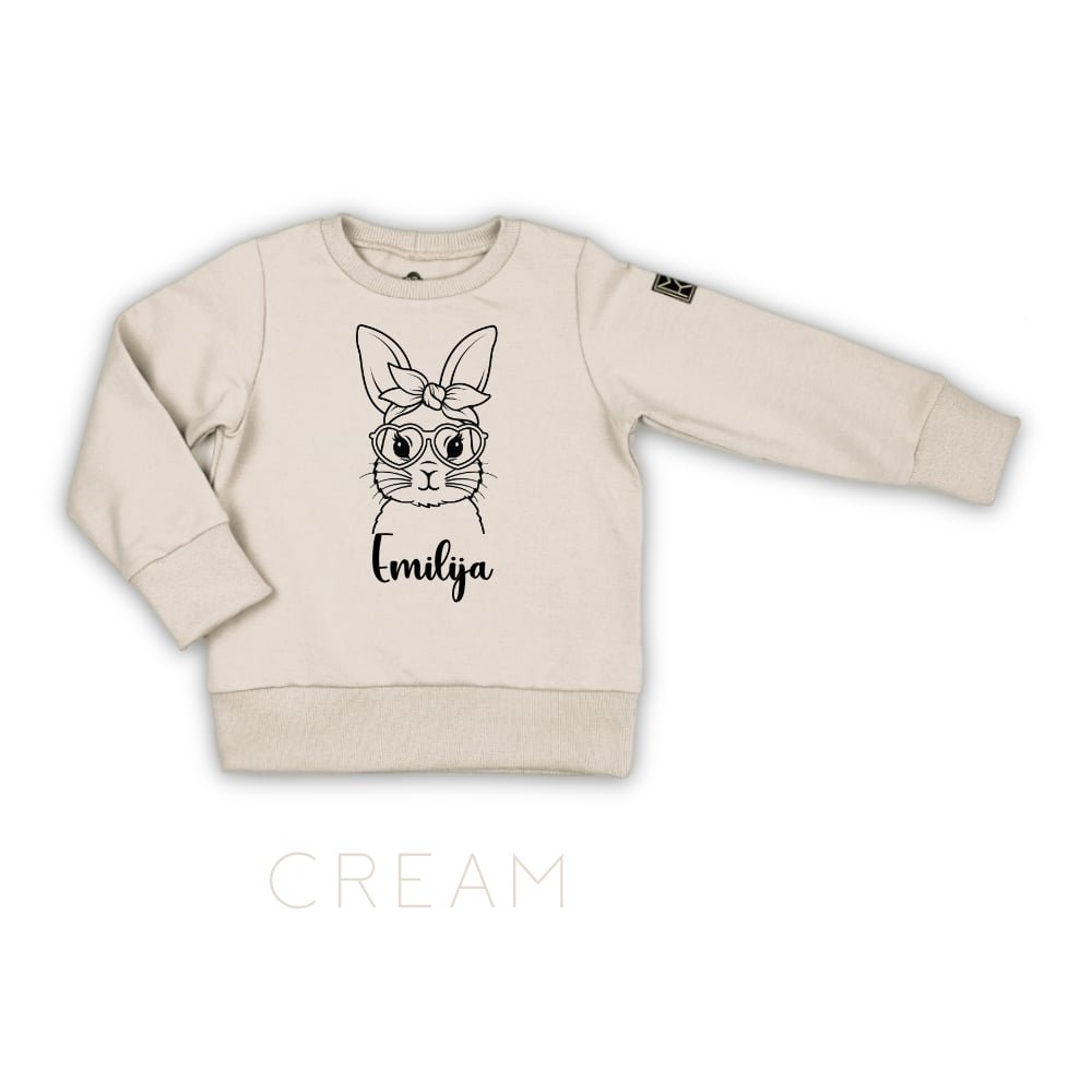 Bow bunny su vardu cream DŽemperis su zuikiu su kaspinu. ZUikio džemperis