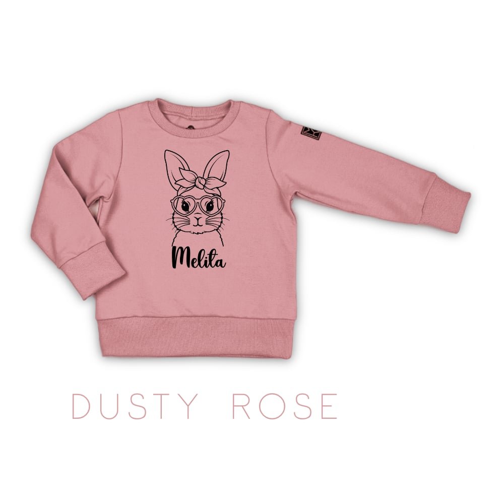 Bow bunny su vardu dusty rose DŽemperis su zuikiu su kaspinu. ZUikio džemperis