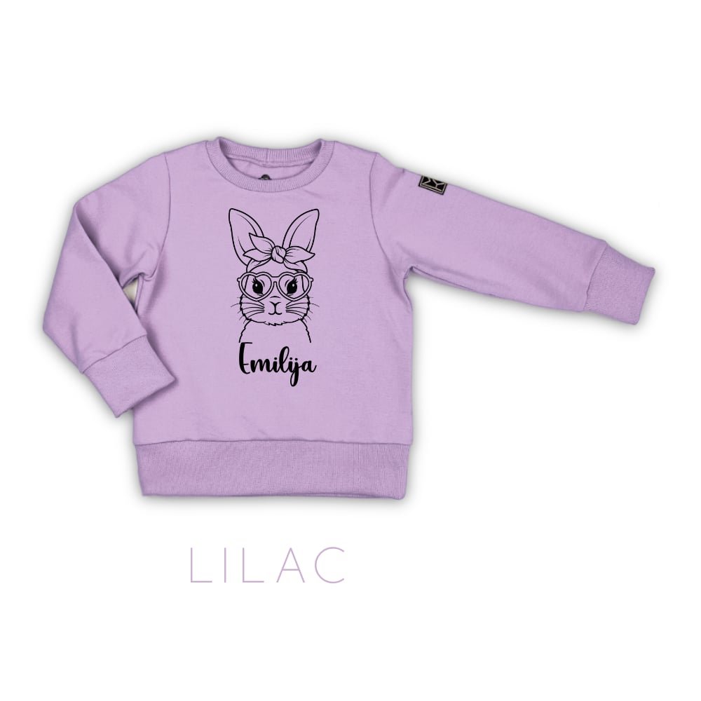 Bow bunny su vardu lilac DŽemperis su zuikiu su kaspinu. ZUikio džemperis