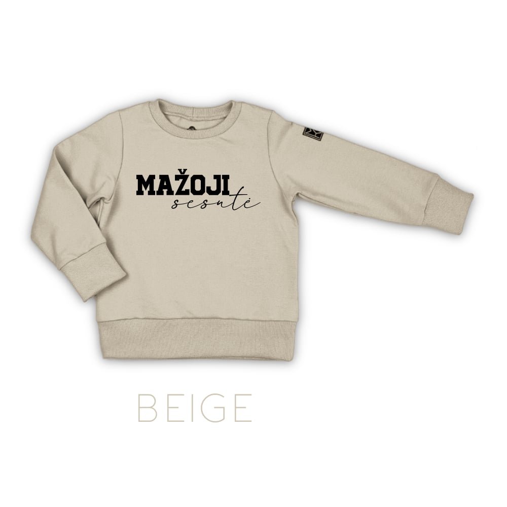 džemperis mažoji sesutė beige lietuviškas džemperis stilingiems vaikams. Kokybiški vaikų drabužiai internetu sukurti Lietuvoje. Rankų darbo.Stilingi vaikų rūbai internetu, vaikų drabužiai, vaikų apranga, laisvalaikio kostiumas, laisvalaikio kostiumėlis, rankų darbo drabužiai vaikams, vaikų drabužiai, drabužiai vaikams